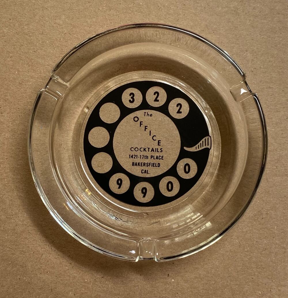 VTG The Office Bakersfield CA Cocktails Advertising Glass Rotary Phone Ashtray